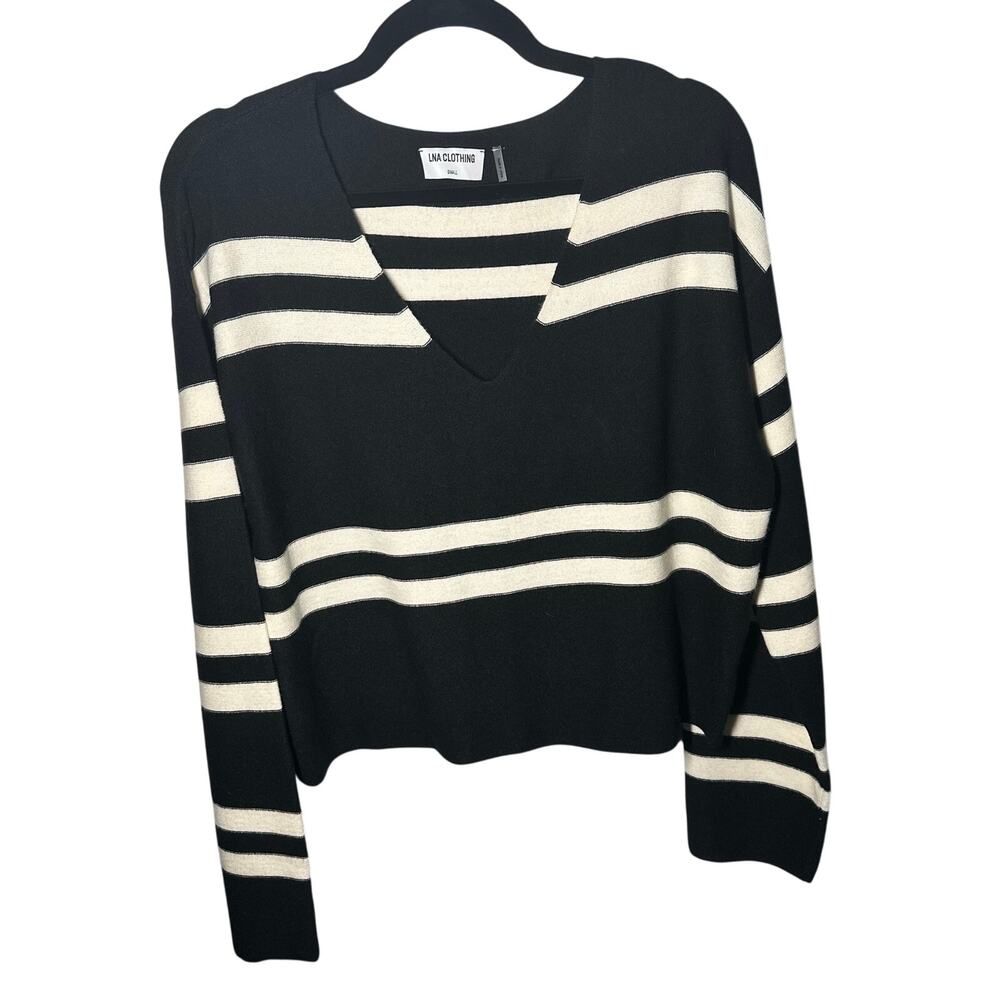 LNA Clothing Women's Black White‎ Striped V Neck Sweater Size Small